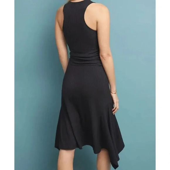ANTHROPOLOGIE Black Ribbed Kingsolver Sleeveless Midi Dress Size Small - Picture 2 of 9